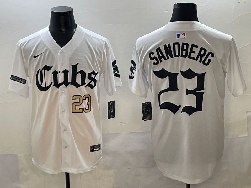 Men 2025 Chicago Cubs #23 Sandberg White Five generations Joint Name Nike MLB Jersey style 9